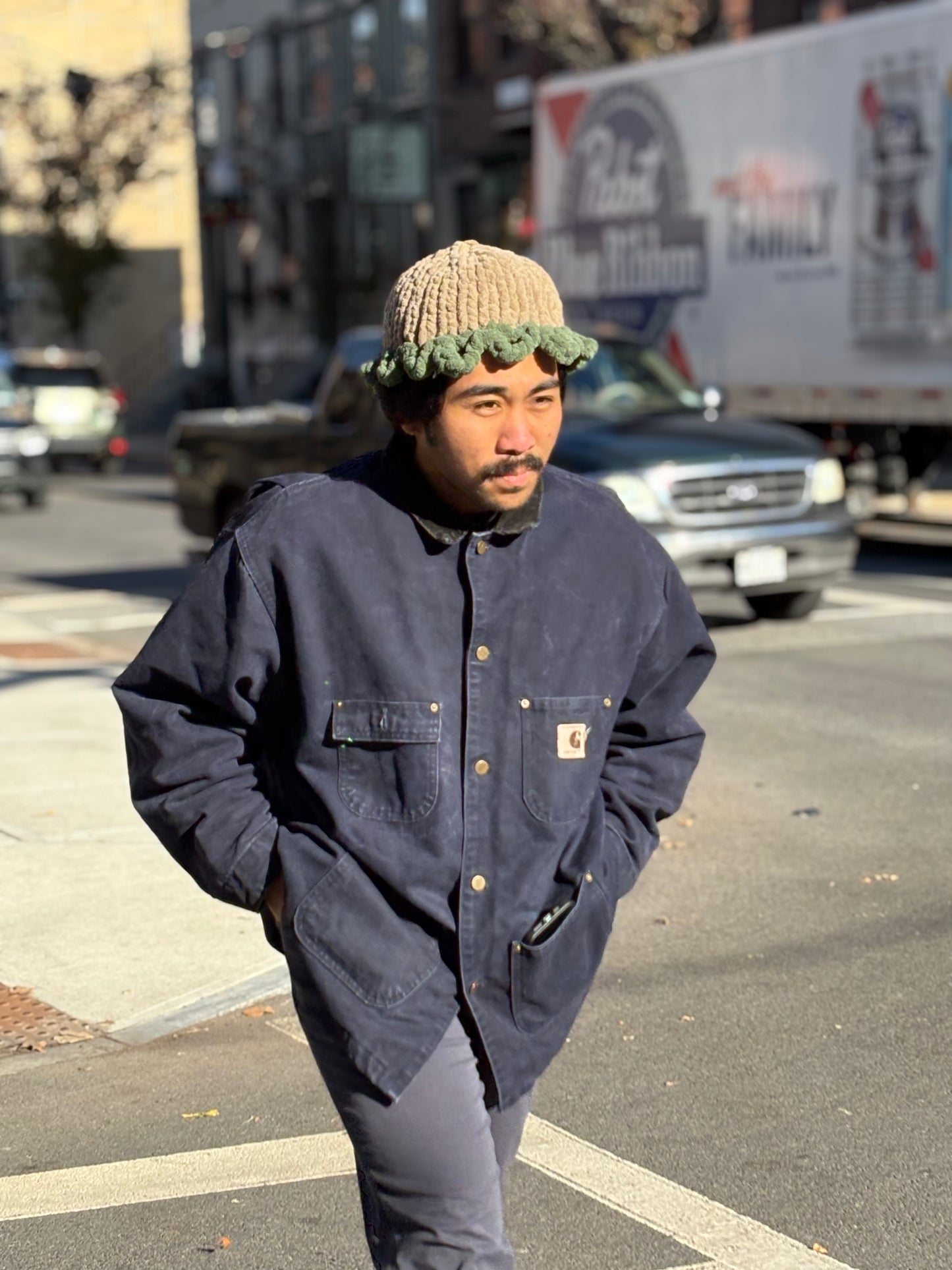 The “Evergreen Edge” ruffle bucket beanie