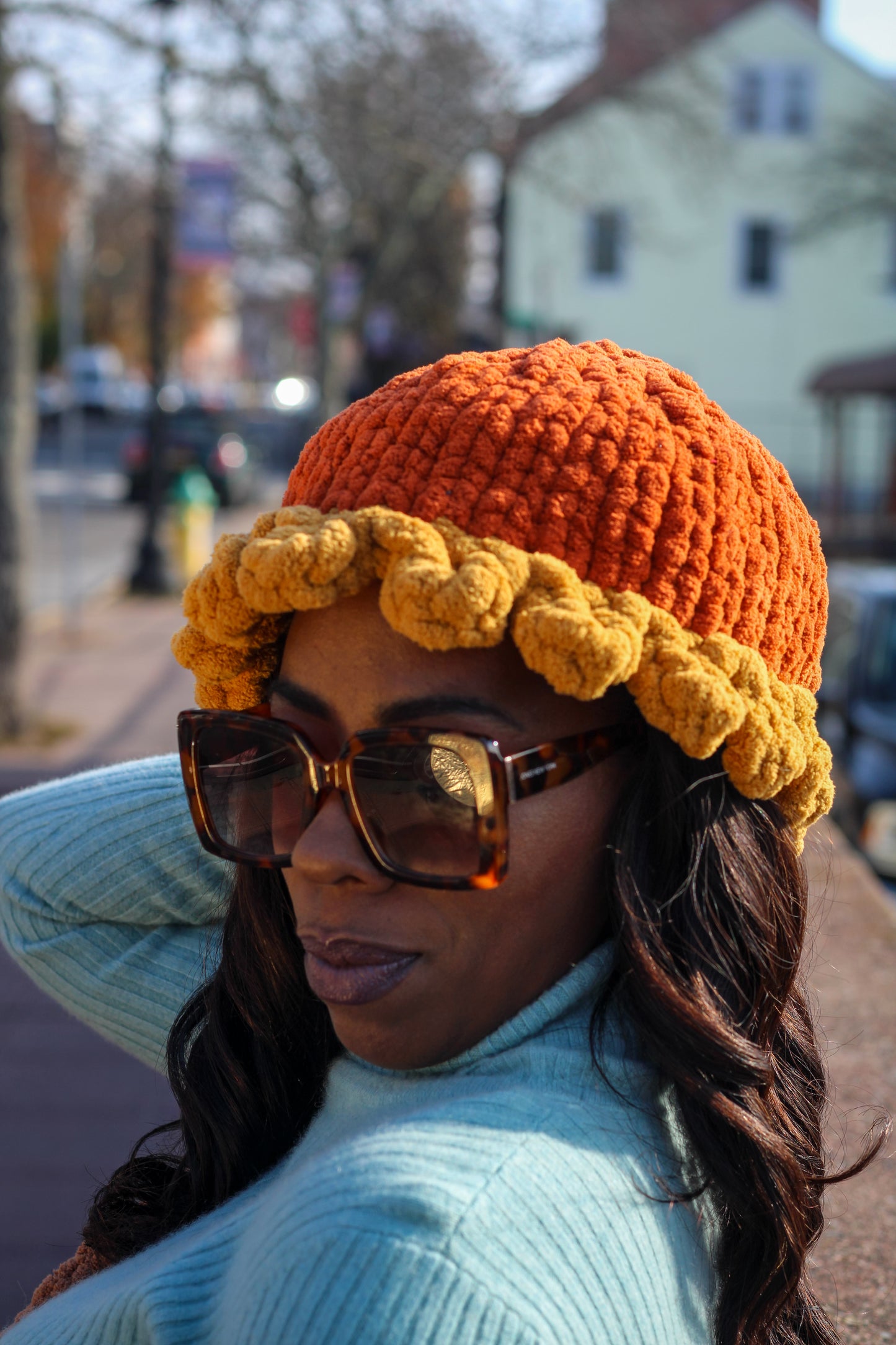 The "Harvest glow" ruffle bucket beanie: A hand crocheted original