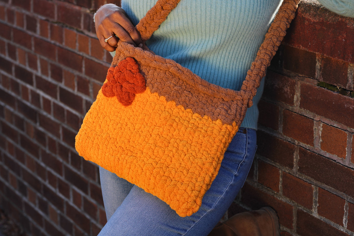 Handmade Chunky Crochet Shoulder Bag | Harvest Flower Tote