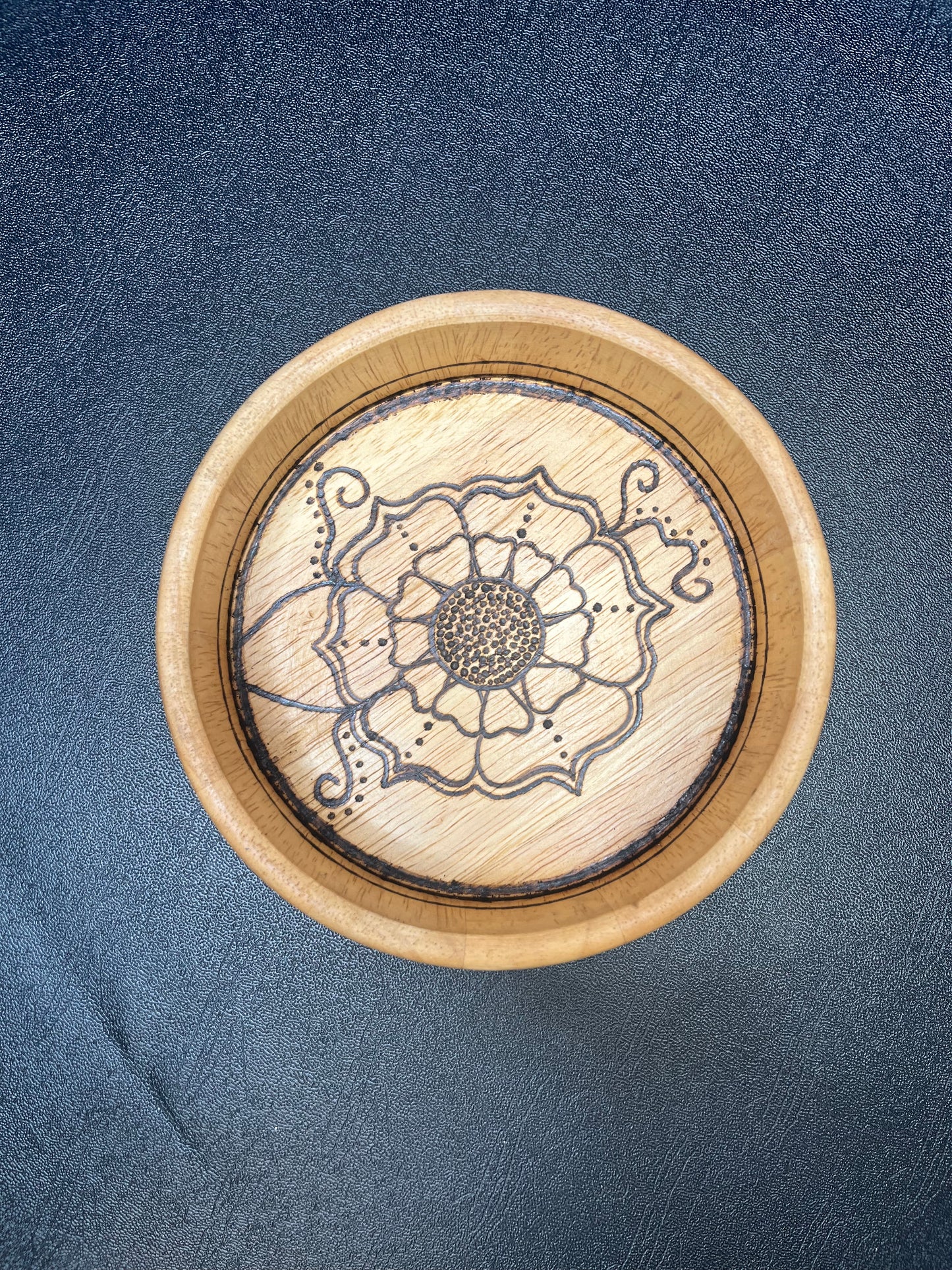 Handcrafted Mandala Flower Wood-Burned Bowl