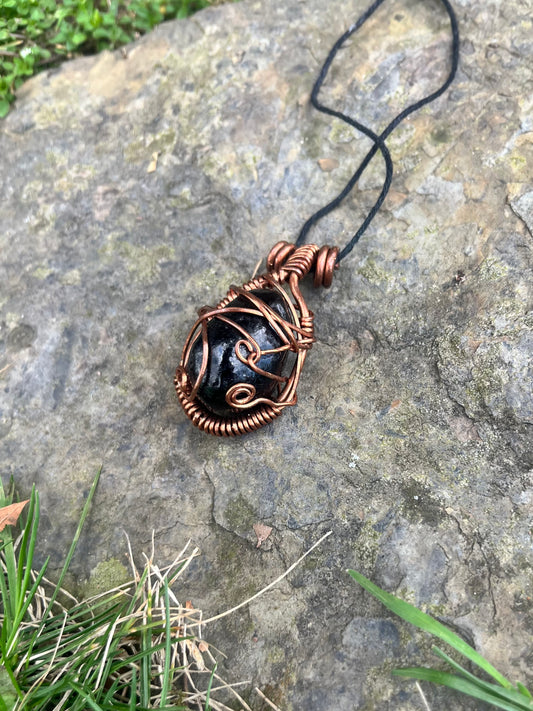 Copper obsidian necklace
