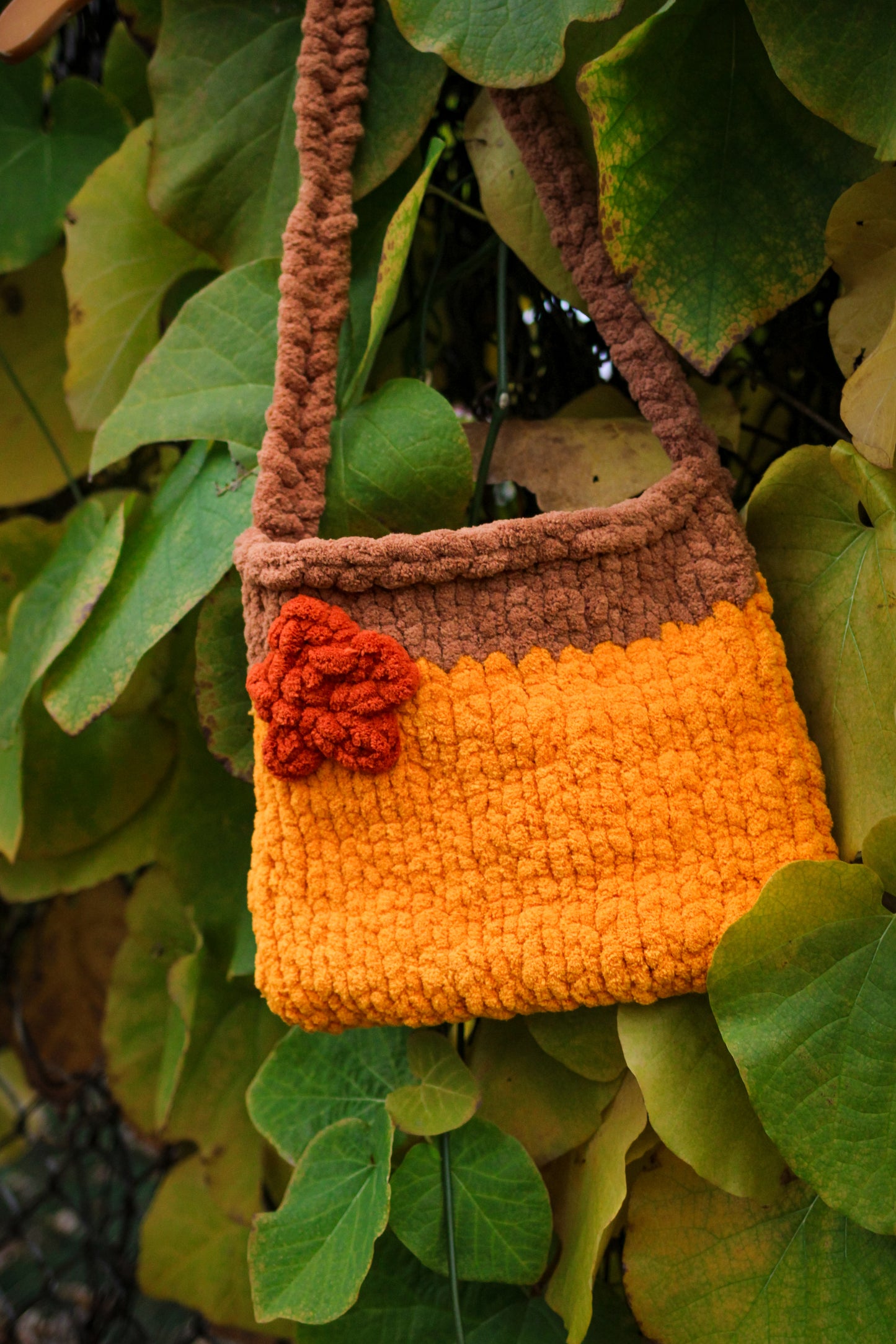 Handmade Chunky Crochet Shoulder Bag | Harvest Flower Tote
