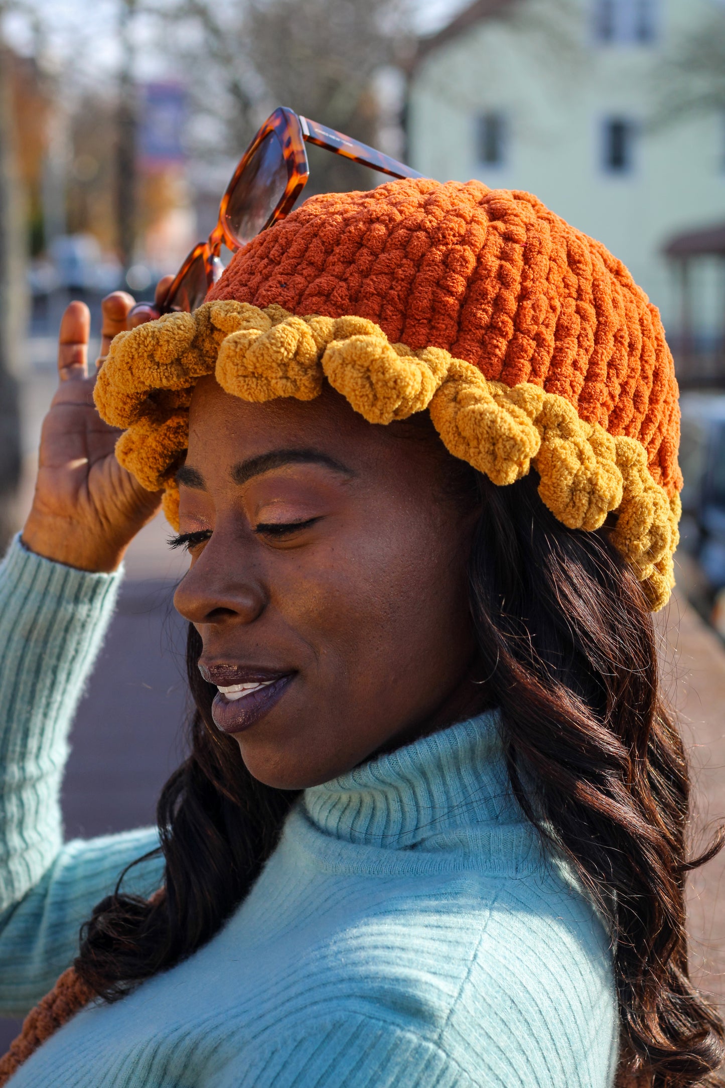 The "Harvest glow" ruffle bucket beanie: A hand crocheted original