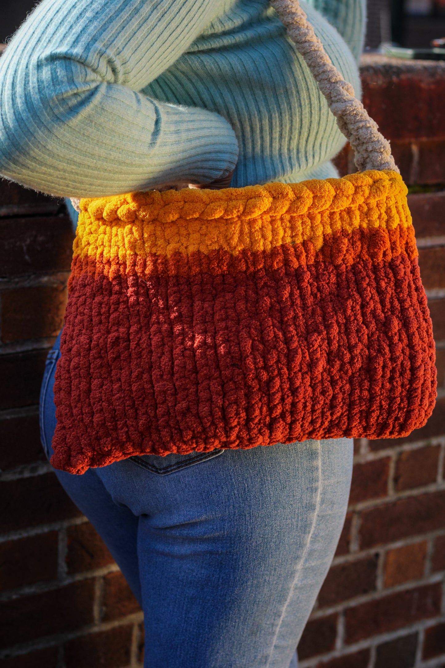 Harvest Sunset Chunky Crocheted Tote Bag | Laptop & Everyday Use