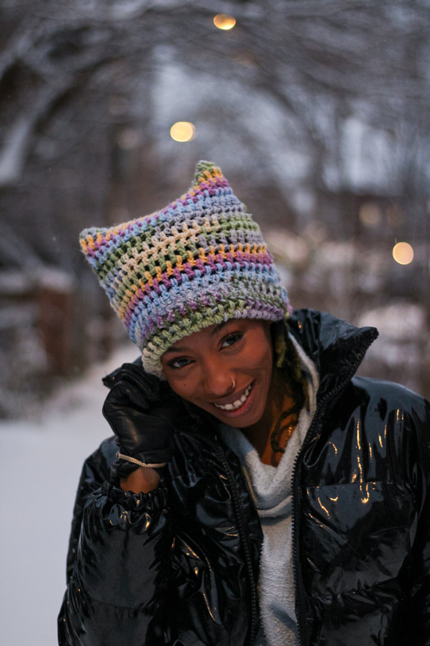 Handmade Rainbow Kitty Hat | Unique Crochet Beanie