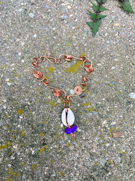 Copper Cowrie charm bracelet