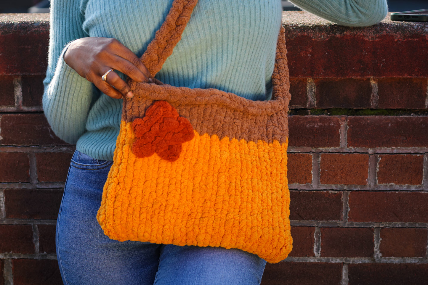 Handmade Chunky Crochet Shoulder Bag | Harvest Flower Tote