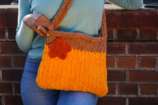 Handmade Chunky Crochet Shoulder Bag | Harvest Flower Tote