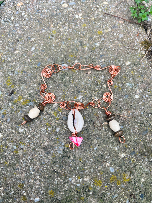 Raw Copper Cowrie Shell charm  Bracelet| Abundance & Grounding
