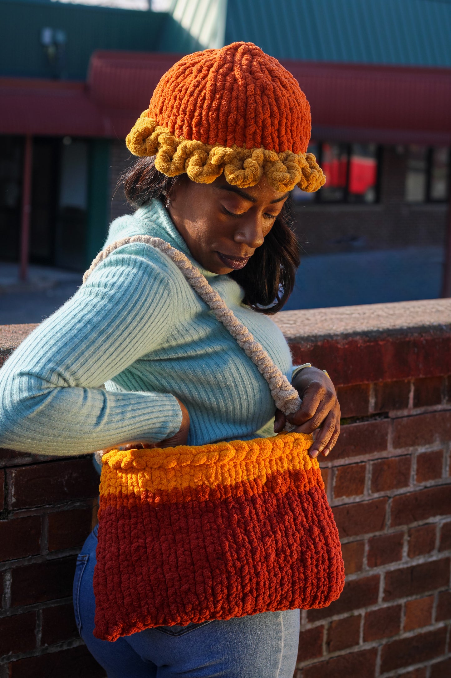 Harvest Sunset Chunky Crocheted Tote Bag | Laptop & Everyday Use