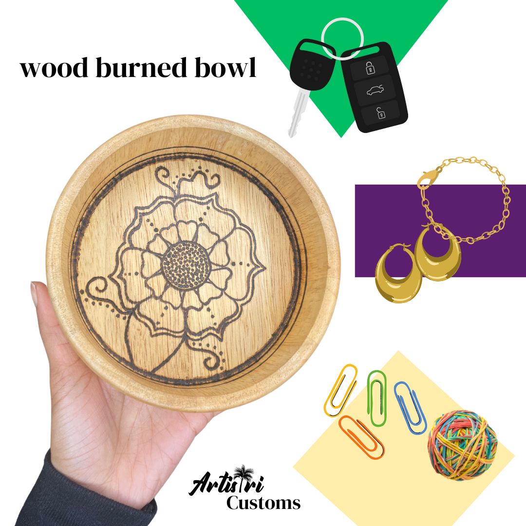 Handcrafted Mandala Flower Wood-Burned Bowl
